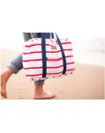 BOLSA PORTATODO PLEGABLE, BLANCO CON RAYAS ROJAS