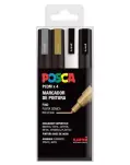 ROTULADOR POSCA PUNTA PC3M FINA CNICA P/4 UNIDADES (PLATA. ORO, BLANCO Y NEGRO)