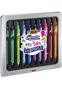 CAJA METLICA BIC, 10 COLORES GELOCITY