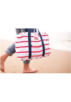 BOLSA PORTATODO PLEGABLE, BLANCO CON RAYAS ROJAS