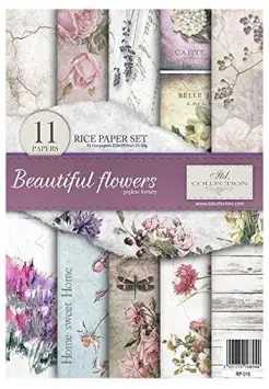 PAPEL DE ARROZ DIN A4 BEAUTIFUL FLOWERS, PACK DE 11 HOJAS