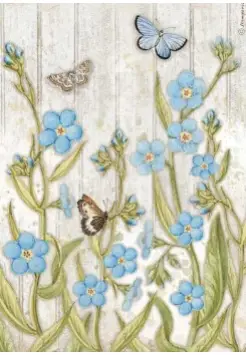 PAPEL DE ARROZ DIN A4 BLUE FLOWERS & BUTTERFLY