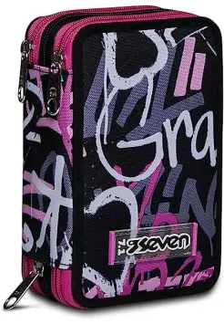 ESTUCHE 3 CREMALLERAS GRAFFITI ROSA COMPLETO