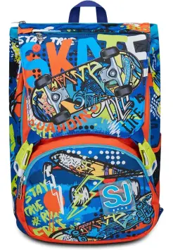 MOCHILA SKATE AZUL Y NARANJA CON  LUZ LED