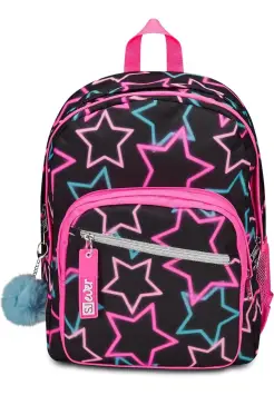 MOCHILA NEGRA CON ESTRELLAS ROSAS