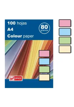 FOLIOS DE COLORES PASTEL DIN A4 80 GR, PAQUETE DE 100 UNIDADES