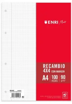 RECAMBIO FOLIO CUADRO 4MM 90 GRAMOS, TAMAO FOLIO