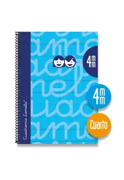 CUADERNO CUADROVA LAMELA 4 MM TAPA DURA AZUL, CON ESPIRAL TAMAO CUARTO