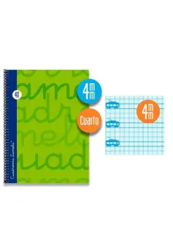 CUADERNO CUADROVA LAMELA 4 MM TAPA DURA VERDE, CON ESPIRAL TAMAO CUARTO