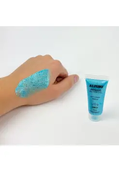 MAQUILLAJE GLITTER GEL AZUL, GLOW UP. PARA CARA Y CUERPO