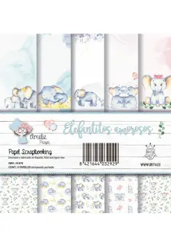 SET DE 6 PAPELES DE SCRAPBOOKING DE ELEFANTITOS AMOROSOS