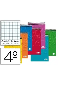 CUADERNO CUADROS 4 MM, TAMAO CUARTO APAISADO CON ESPIRAL