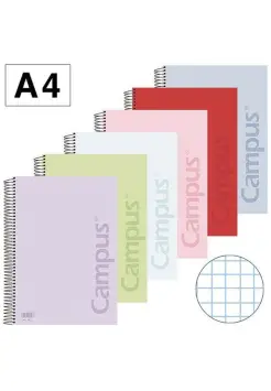 CUADERNO CUADROS 4 MM, TAMAO FOLIO CON ESPIRAL. TAPA DE PLSTICO EN COLORES PASTEL