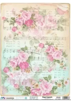 PAPEL DE ARROZ 30X41 CM, NOTAS MUSICALES Y ROSAS