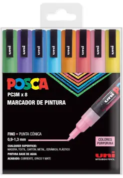 ROTULADORES DE PURPURINA POSCA EN PUNTA FINA PC3M, CAJA DE 8 UNIDADES